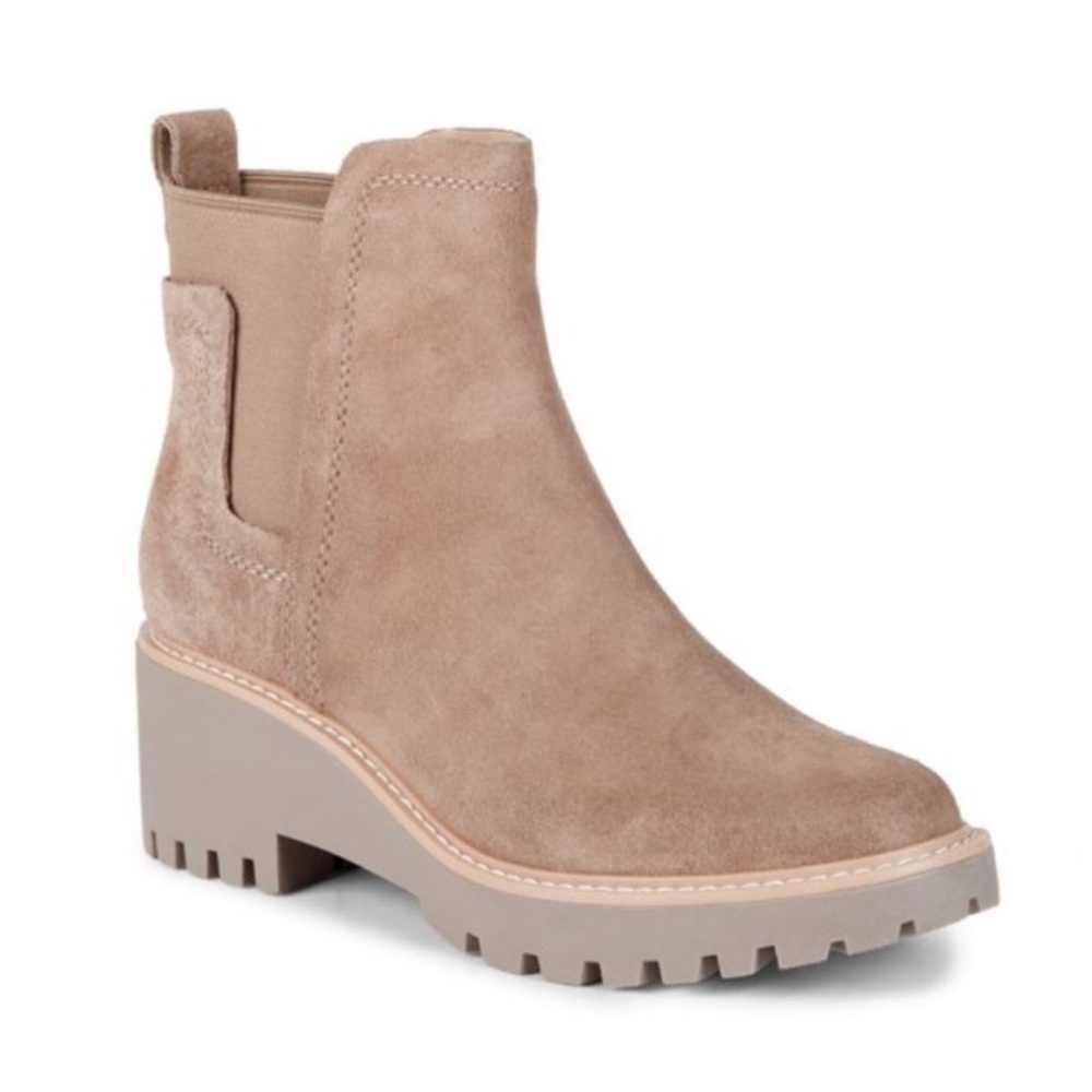 Dolce Vita Hailey Suede Tan Pull-On Block Heel Boots